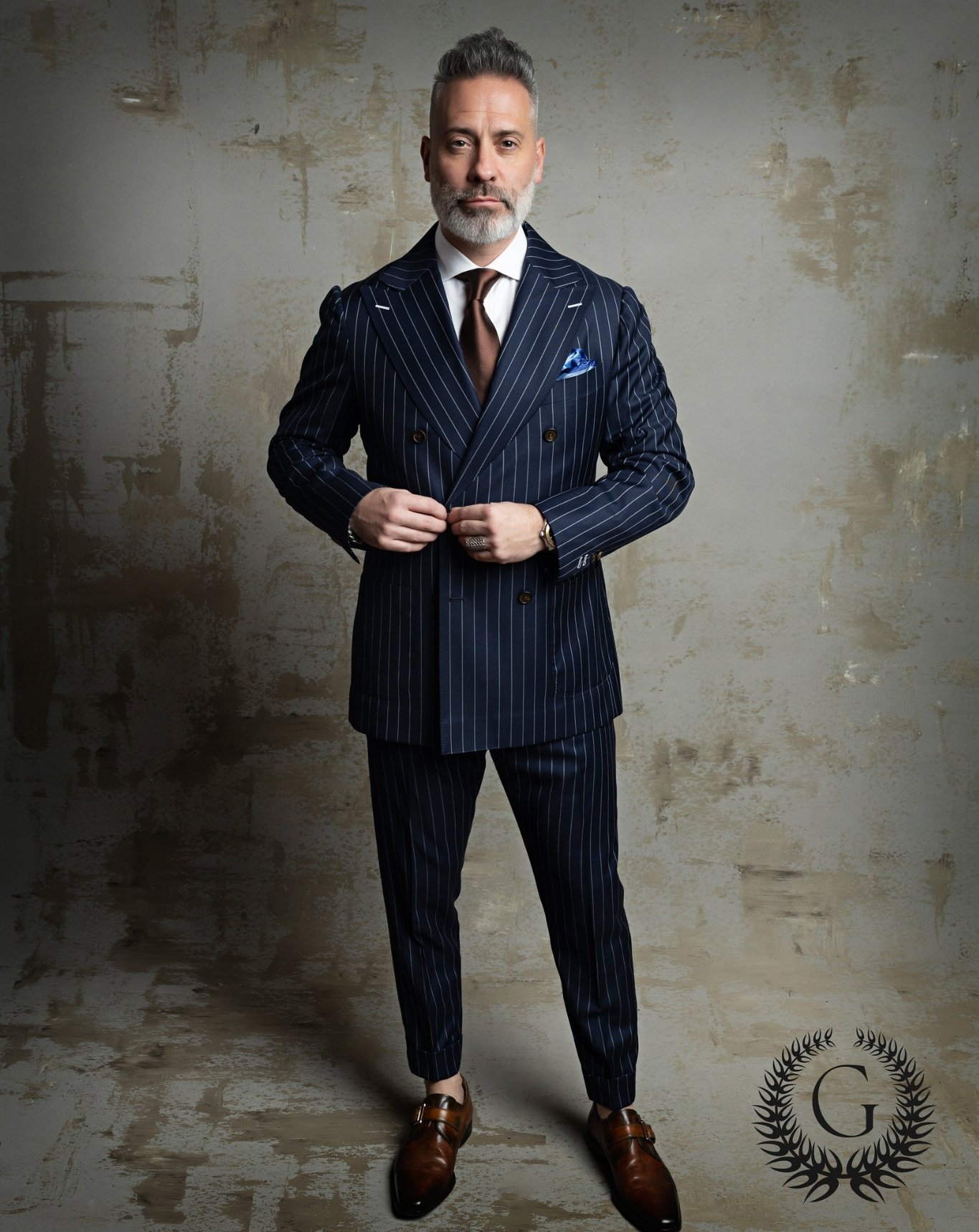 JLM Bespoke Wallstreet Navy Blue/Baby Blue Striped Suit — JL